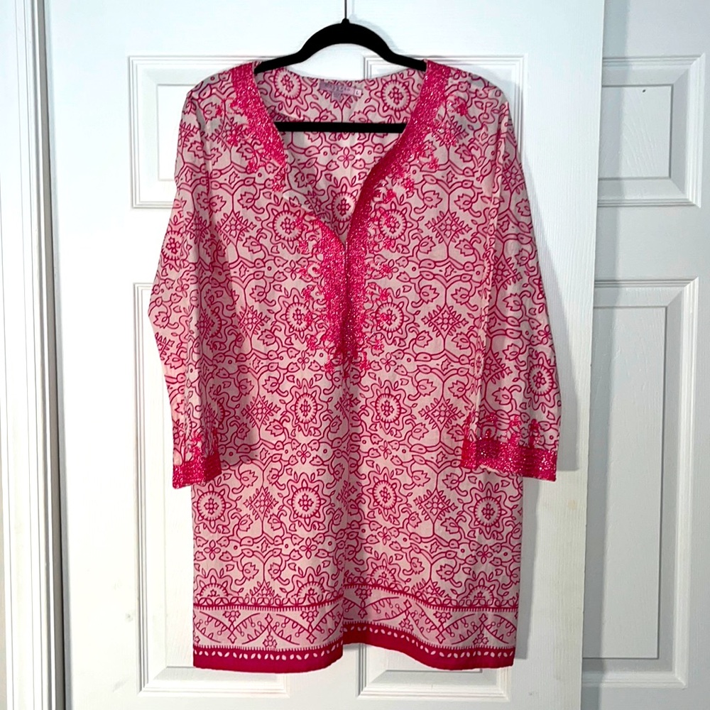LIKE NEW Pink and White Calypso ft. Barth Tunic